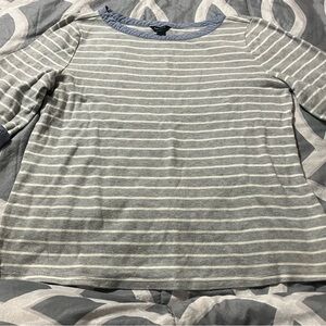 Gray and White Striped Long Sleeve Top